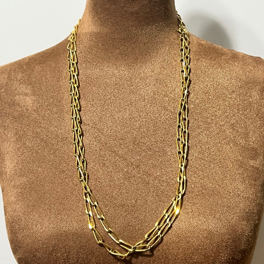 Vtg Crown Trifari Gold Tone Long Paperclip Link Chain Necklace 56" Classic 70s